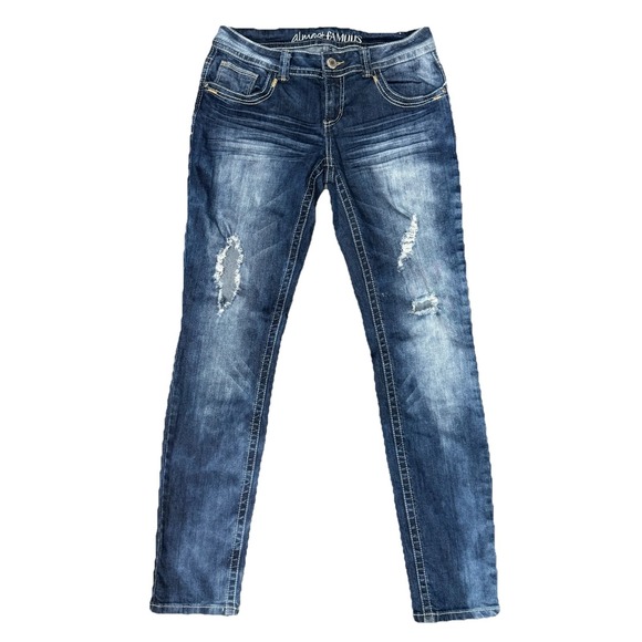 Almost Famous Denim - Almost Famous Skinny Jeans Distressed Low Rise Women 9 Blue Denim Cotton Stretch